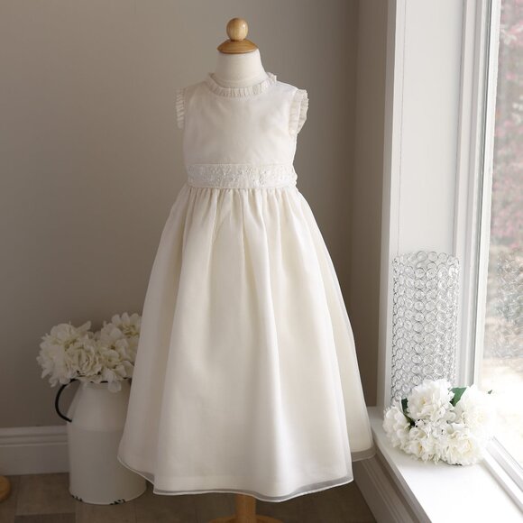 Ivory Silk Organdy & Cotton Linen Dress Flower Girl Special Occasion Size 6x/7 - Picture 4 of 7